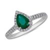 Rings | Blue Nile Pear Shaped Emerald And Diamond Halo Ring In 14K White Gold (7X5Mm)