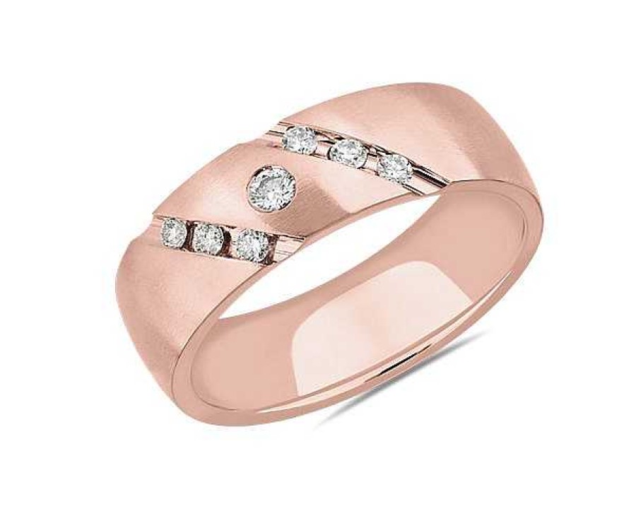 Men'S Rings | Blue Nile Diagonal Diamond Highlight Wedding Ring In 18K Rose Gold (7 Mm, 1/4 Ct. Tw.)