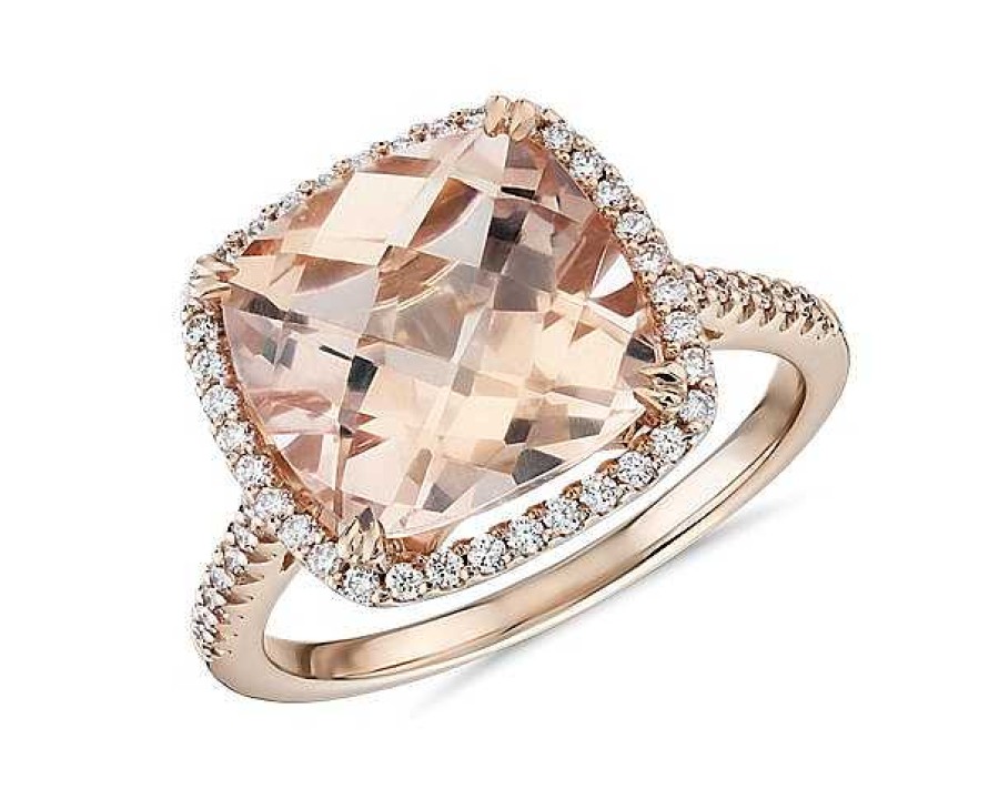 Rings | Blue Nile Cushion-Cut Morganite Diamond Halo Cocktail Ring In 14K Rose Gold (10.5Mm)