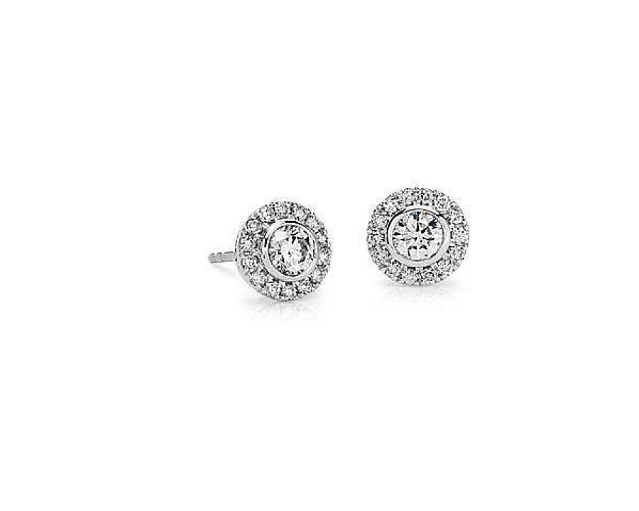 Earrings | Blue Nile Bezel-Set Halo Diamond Stud Earrings In 14K White Gold (1 Ct. Tw.)