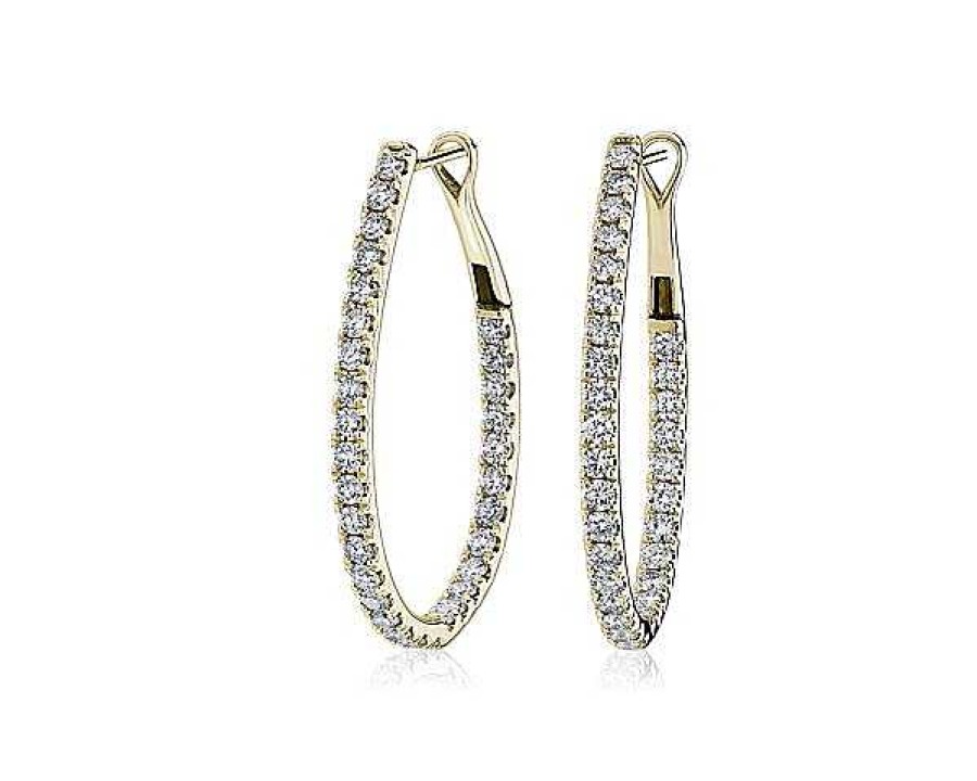 Earrings | Blue Nile Diamond Oval Shape Hoop Earrings In 14K Yellow Gold (2 Ct. Tw.)