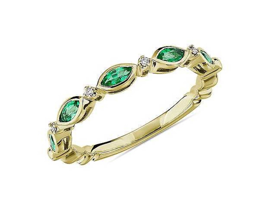 Rings | Blue Nile Marquise Emerald And Diamond Ring In 14K Yellow Gold (4X2Mm)