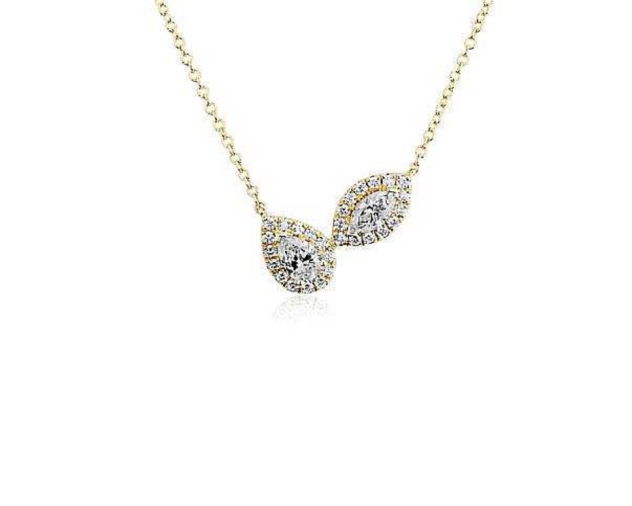 Necklaces | Blue Nile Two Stone Halo Pear And Marquise Diamond Necklace In 14K Yellow Gold (3/4 Ct. Tw.)