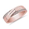 Men'S Rings | Blue Nile Diagonal Lined With Pav Diamond Edge Men'S Wedding Ring In 14K Rose Gold (1/8 Ct. Tw.)