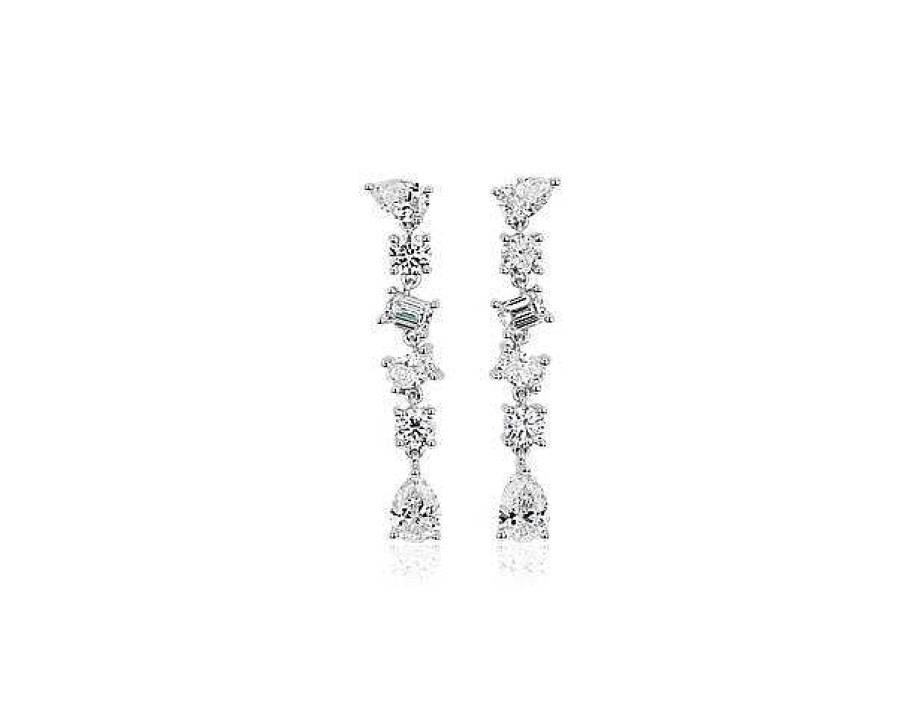 Earrings | Blue Nile Alternating Shaped Diamond Drop Earrings In 18K White Gold (2 1/2 Ct. Tw.)