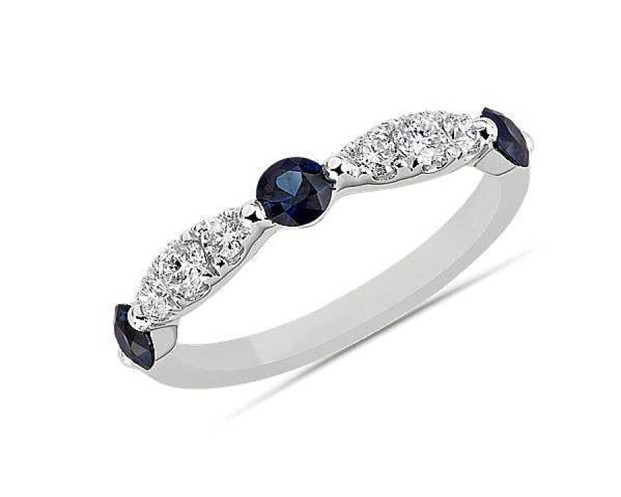 Rings | Blue Nile Alternating Round Sapphire And Diamond Band In 14K White Gold