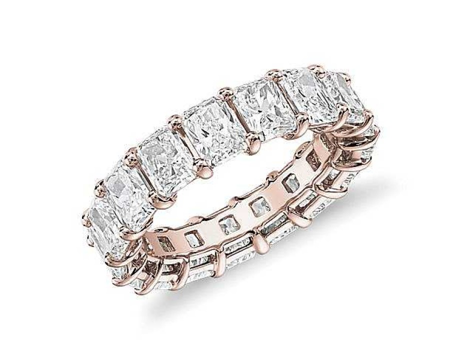 Women'S Rings | Blue Nile Radiant Cut Diamond Eternity Ring In 14K Rose Gold (7 Ct. Tw.)