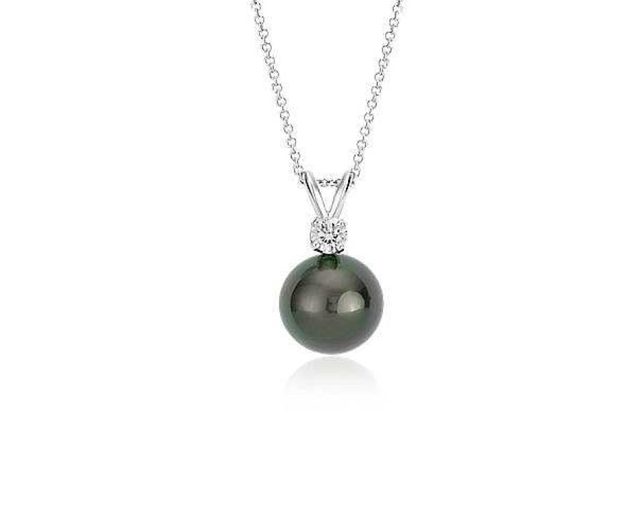 Necklaces | Blue Nile Tahitian Cultured Pearl And Diamond Pendant In 18K White Gold (10-10.5Mm)