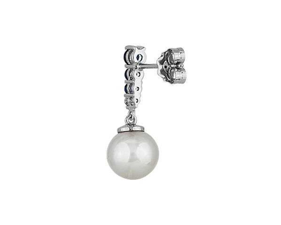 Earrings | Blue Nile Akoya Pearl And Sapphire Drop Earrings In 14K White Gold