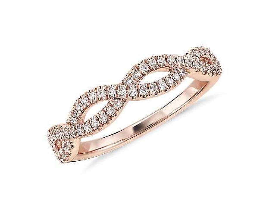 Women'S Rings | Blue Nile Infinity Twist Micropav Diamond Wedding Ring In 14K Rose Gold (1/5 Ct. Tw.)