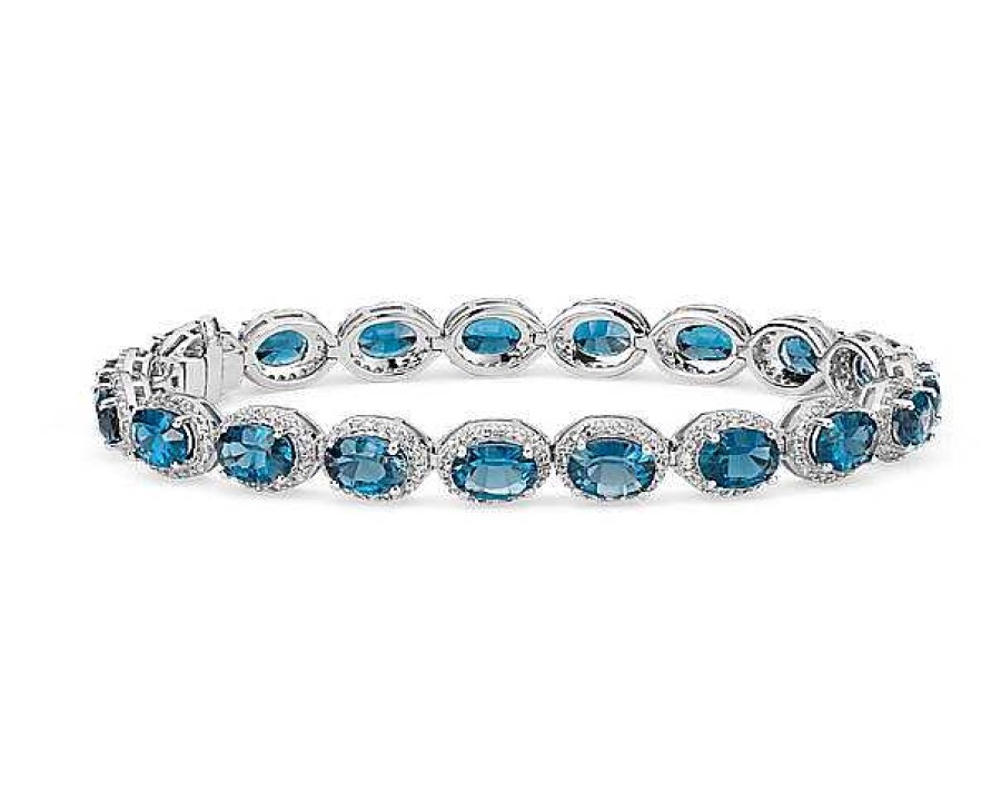 Bracelets | Blue Nile London Blue Topaz And White Topaz Halo Bracelet In Sterling Silver (7X5Mm)