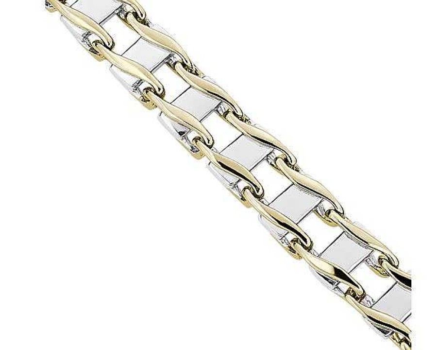 Bracelets | Blue Nile 8.5" Men'S High Polish Rail Road Link Bracelet In 14K Italian Yellow Gold (7.5 Mm)