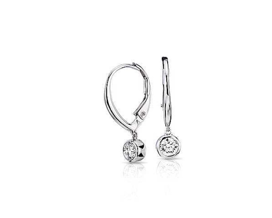 Earrings | Blue Nile Diamond Bezel Leverback Drop Earring In 14K White Gold (3/8 Ct. Tw.)