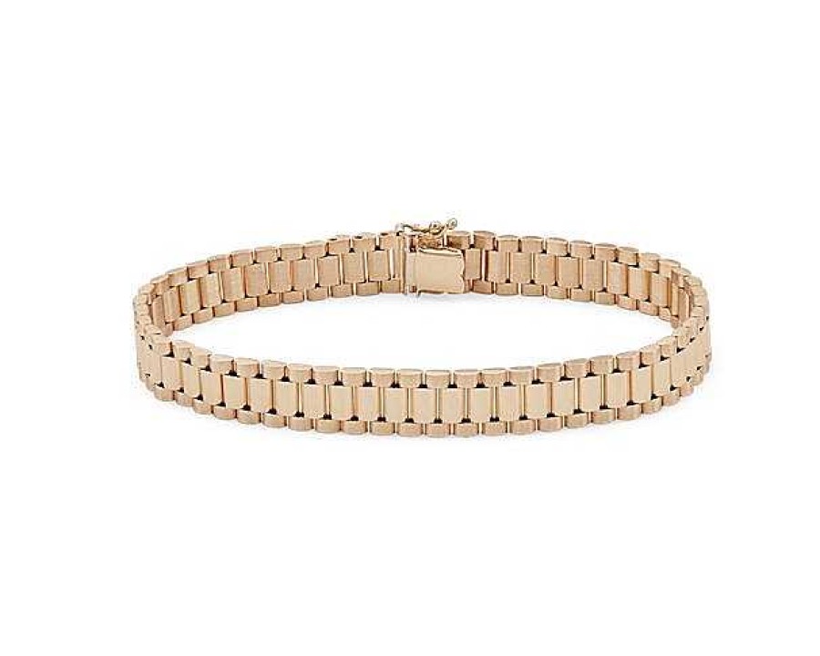 Bracelets | Blue Nile 8.5" Brushed And Polished Link Bracelet In 14K Yellow Gold