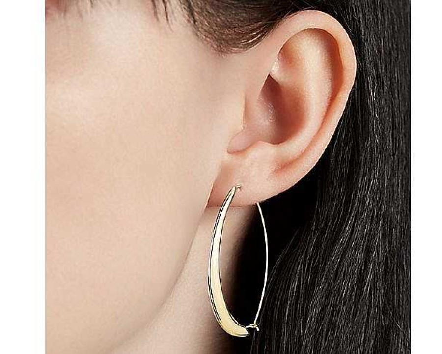 Earrings | Blue Nile Vertical Stretched Hoop Threader Earrings In 14K Italian Yellow Gold