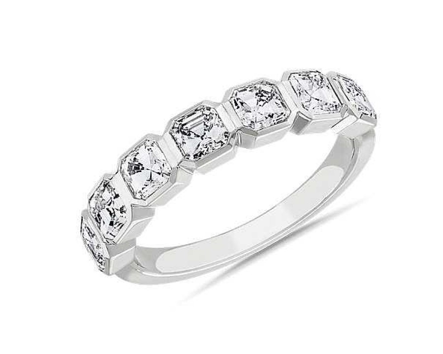 Women'S Rings | Blue Nile 7 Stone Asscher Bezel Diamond Anniversary Ring In Platinum (1 3/4 Ct. Tw.)