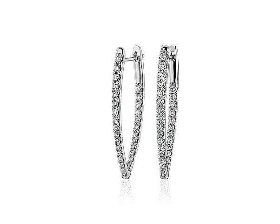 Earrings | Blue Nile Large Point Diamond Hoop Earrings In 14K White Gold (3/4 Ct. Tw.)