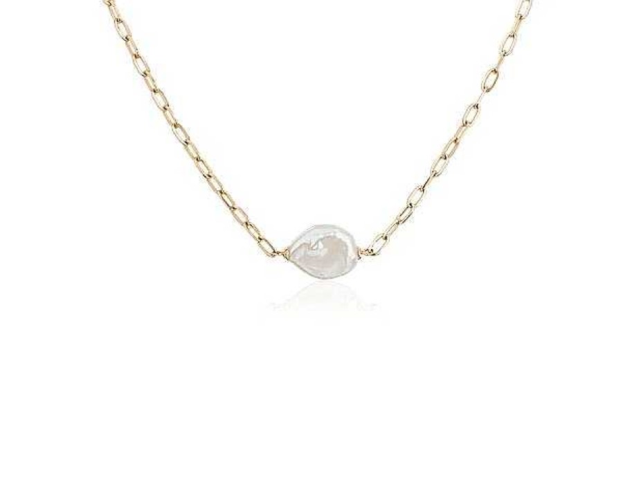 Necklaces | Blue Nile Paperclip Necklace With Baroque Pearl In 14K Yellow Gold