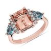 Rings | Blue Nile Morganite And Aquamarine Diamond Cathedral Ring In 14K Rose Gold