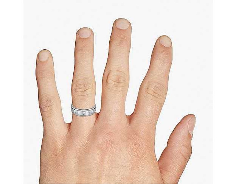 Men'S Rings | Blue Nile Milgrain Burnished Set Diamond Wedding Ring In Platinum (5 Mm, 1/5 Ct. Tw.)