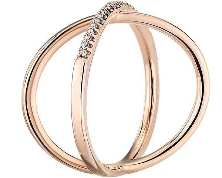 Rings | Blue Nile Delicate Pav Diamond Crossover Fashion Ring In 14K Rose Gold (1/10 Ct. Tw.)