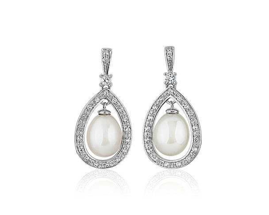 Earrings | Blue Nile Freshwater Pearl And White Topaz Drop Earrings In Sterling Silver