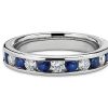 Women'S Rings | Blue Nile Channel Set Round Diamond And Blue Sapphire Ring In Platinum (3 Mm)