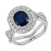 Rings | Blue Nile Extraordinary Collection: Oval Blue Sapphire With Diamond Double Halo And Weaved Shank Ring In 18K White Gold