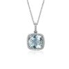 Necklaces | Blue Nile Cushion Cut Aquamarine Pendant With Diamond Halo In 14K White Gold (10.5Mm)