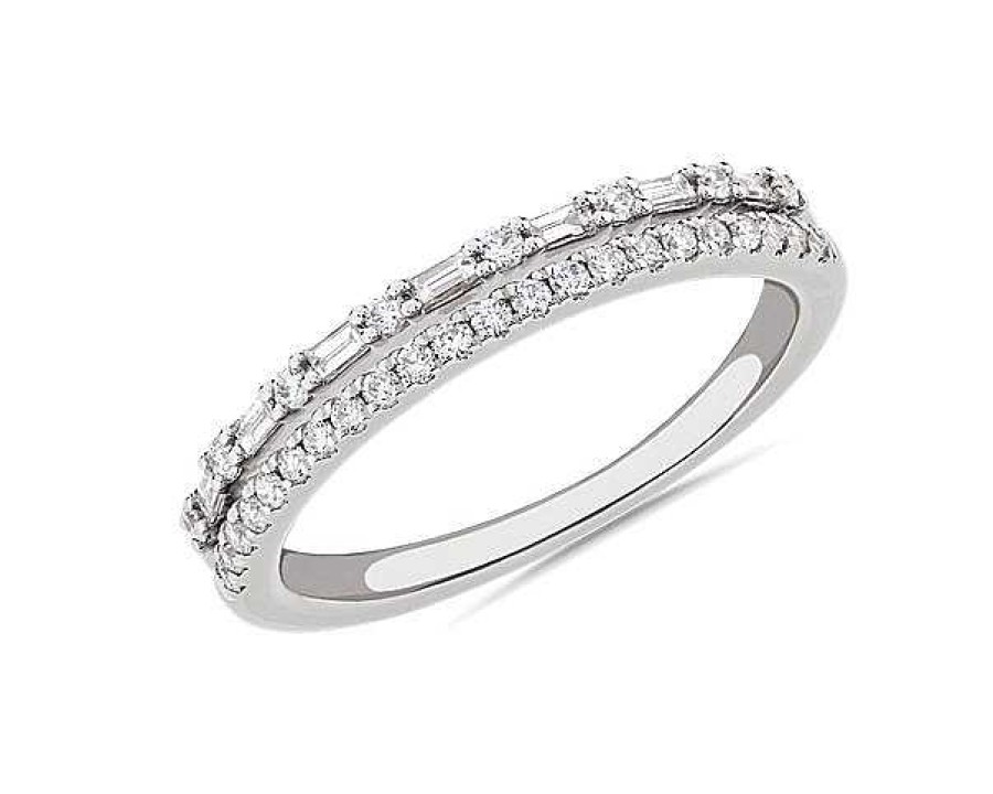 Rings | Blue Nile Two Row Baguette And Pav Diamond Ring In Platinum (1/4 Ct. Tw.)