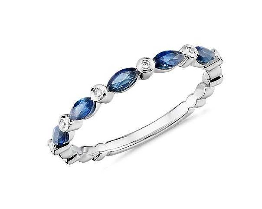 Rings | Blue Nile Marquise Sapphire And Diamond Ring In 14K White Gold (4X2Mm)