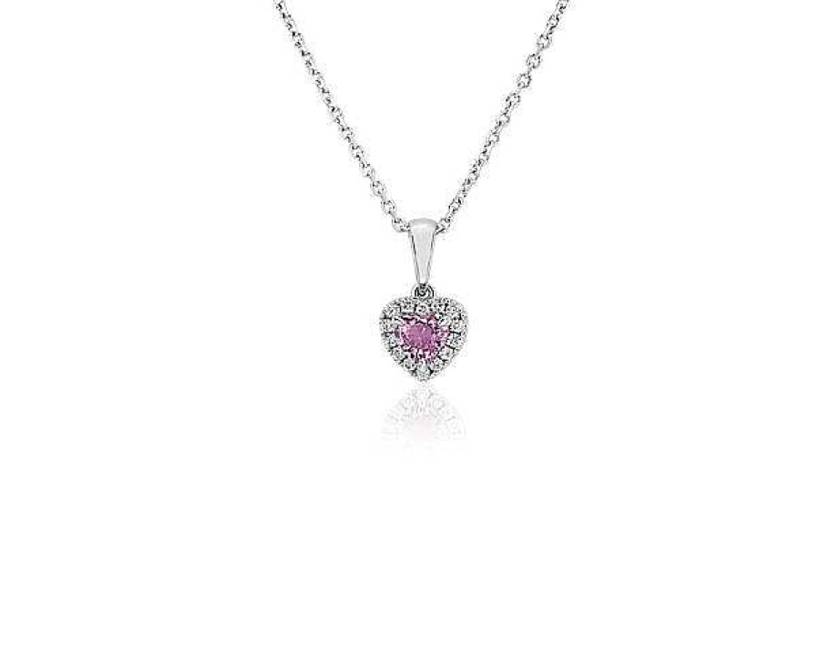 Necklaces | Blue Nile Pink Sapphire Heart Pendant With Diamond Halo In 14K White Gold