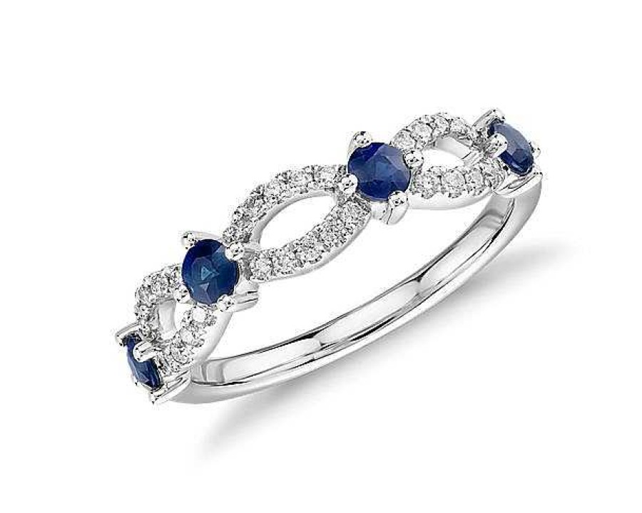 Rings | Blue Nile Sapphire And Diamond Ellipse Anniversary Ring In 14K White Gold (2.8Mm)