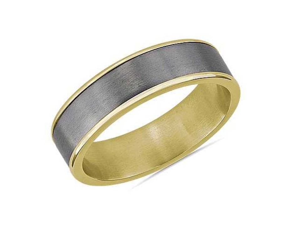 Men'S Rings | Blue Nile Two-Tone Tantalum Inlay Wedding Ring In 14K Yellow Gold (6.5Mm)