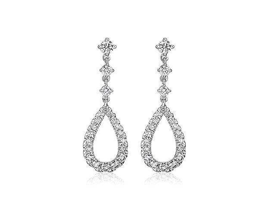 Earrings | Blue Nile Teardrop Shape Graduated Diamond Drop Earrings In 14K White Gold (7/8 Ct. Tw.)