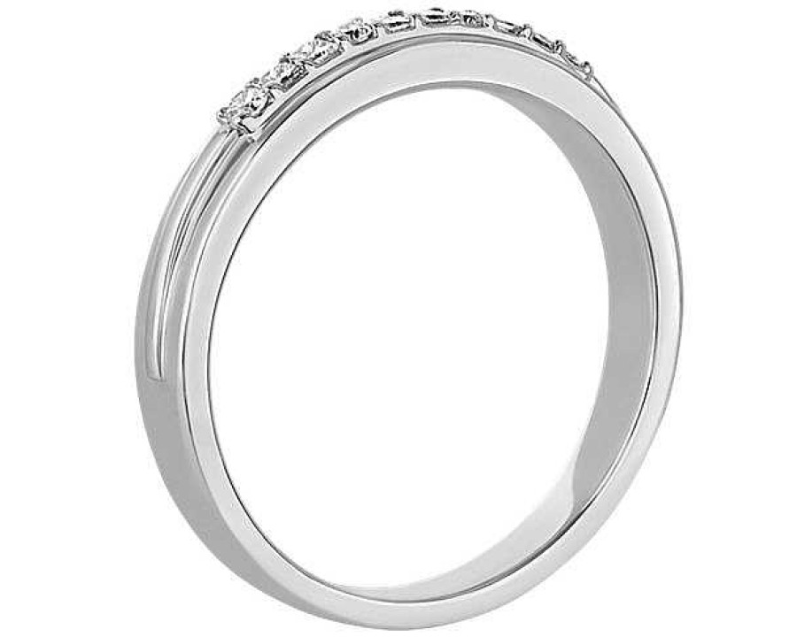 Men'S Rings | Blue Nile Men'S Princess And Round Diamond Wedding Ring In 14K White Gold (1/5 Ct. Tw.)