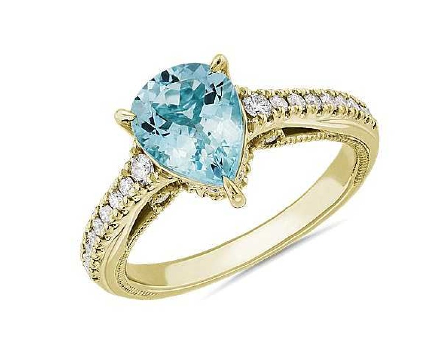 Rings | Blue Nile Aquamarine And Diamond Ring In 14K Yellow Gold