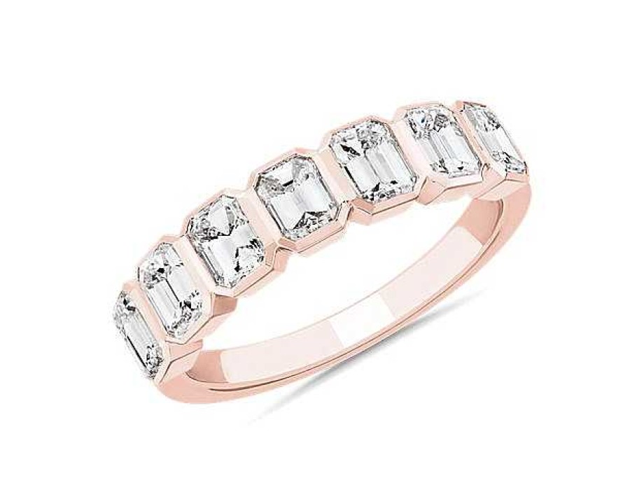 Women'S Rings | Blue Nile 7 Stone Emerald Bezel Diamond Anniversary Ring In 14K Rose Gold (1 3/4 Ct. Tw.)