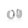 Earrings | Blue Nile Double Row Diamond Huggie Hoop Earrings In 14K White Gold (3/4 Ct. Tw.)