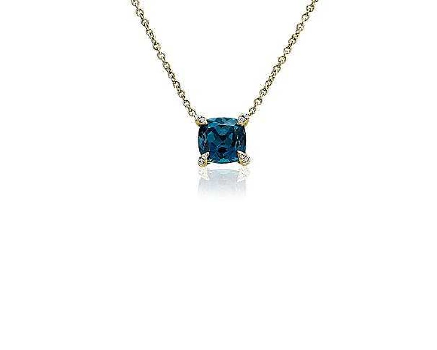 Necklaces | Blue Nile Cushion Cut London Blue Topaz And Diamond Accent Pendant In 14K Yellow Gold (7Mm)