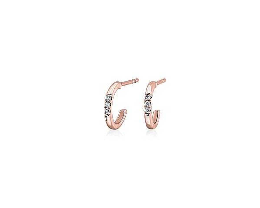 Earrings | Blue Nile Petite Diamond Huggie Mini-Hoop Earrings In 14K Rose Gold