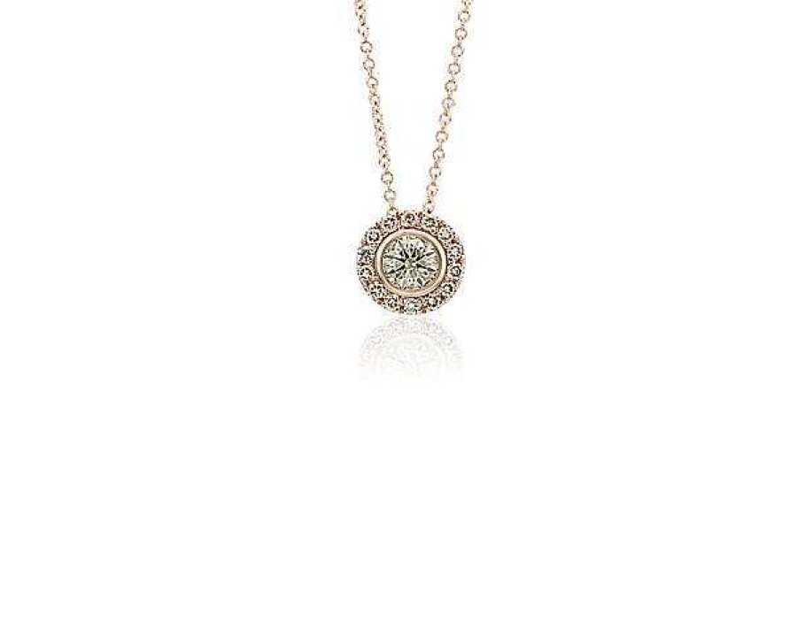 Necklaces | Blue Nile Champagne Diamond Halo Pendant In 14K Rose Gold (1/2 Ct. Tw.)