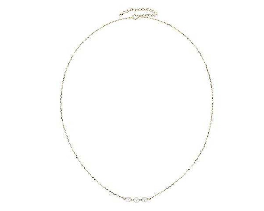 Necklaces | Blue Nile Triple Pearl Bar Necklace With Diamond Spacers In 14K Yellow Gold