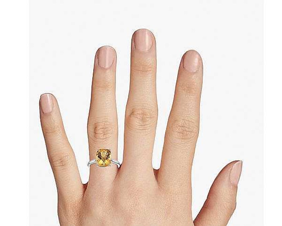 Rings | Blue Nile Citrine Cushion Cocktail Ring In 14K White Gold (11X9Mm)