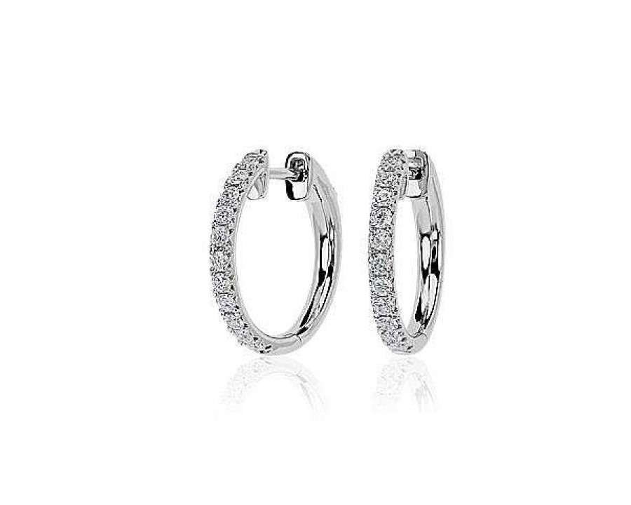 Earrings | Blue Nile French Pav Diamond Hoop Earrings In 14K White Gold (1/2 Ct. Tw.)