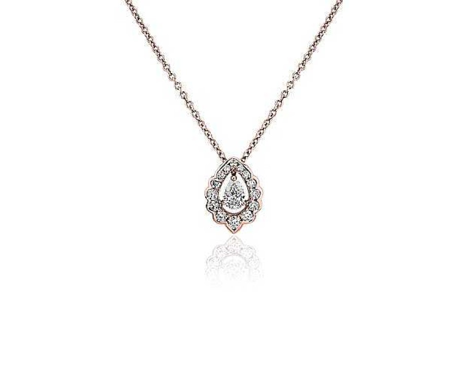 Necklaces | Blue Nile Pear-Cut Diamond Scalloped Halo Pendant In 14K Rose Gold (1/3 Ct. Tw.)