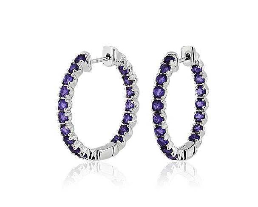 Earrings | Blue Nile Amethyst Hoop Earrings In Sterling Silver (2.5Mm)