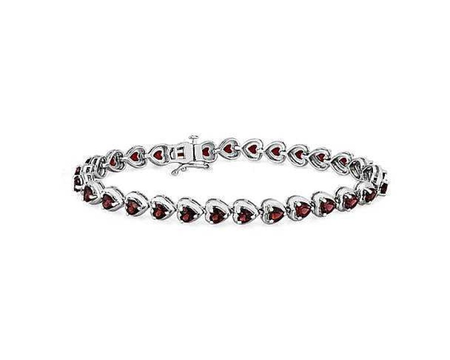 Bracelets | Blue Nile Garnet Heart Bracelet In Sterling Silver