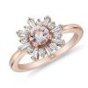 Rings | Blue Nile Morganite Ring With Baguette Diamond Halo In 14K Rose Gold (5Mm)