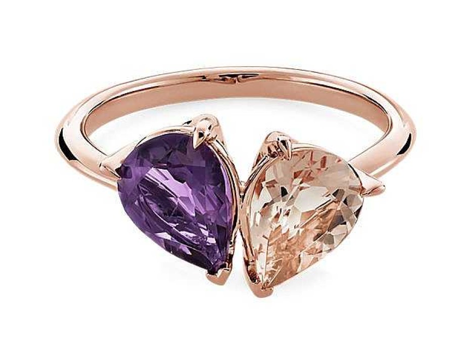 Rings | Blue Nile Pear Amethyst And Morganite Two Stone Ring In 14 Rose Gold